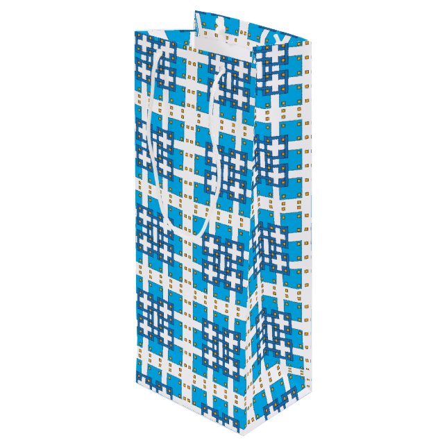 Modernes geometrisch blaues Seekartenmuster Geschenktüte Für Weinflaschen (Rückseite Schrägansicht)