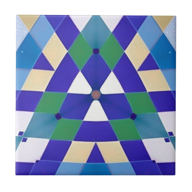 Modernes geometrisch-blaugrün-weißes Mosaik Fliese (Vorderseite)