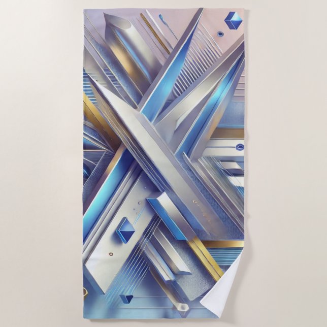 Modernes geometrisches Abstrakt Blau und Gold Strandtuch (Vorderseite)