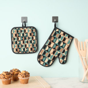 Modernes geometrisches Abstraktes Muster des Mitte Ofenhandschuh & Topflappen-Set