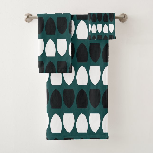 Modernes geometrisches Aquamarines Blauschwarz Badhandtuch Set (Insitu)