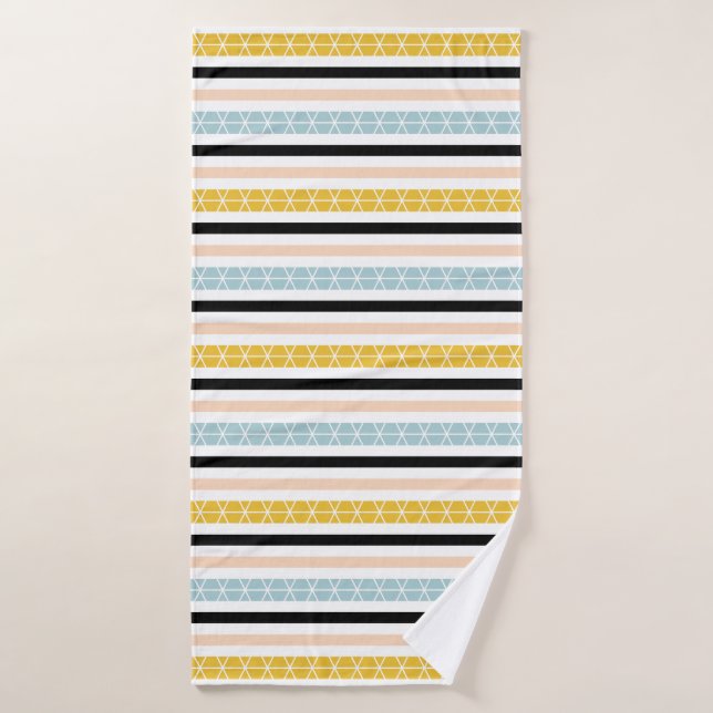 Modernes geometrisches, blau-gelb-rosa Streifenmus Badehandtuch (Badehandtuch)