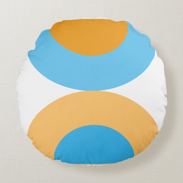 Modernes geometrisches Blau und Gelb Rundes Kissen (Vorderseite)