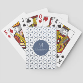 Modernes geometrisches, blau-weißes Monogramm Spielkarten