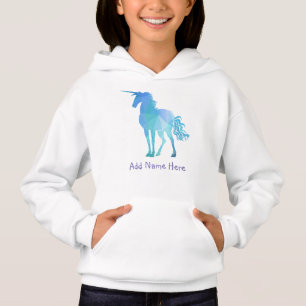 Modernes geometrisches, blaues Einhorn mit Namen Hoodie