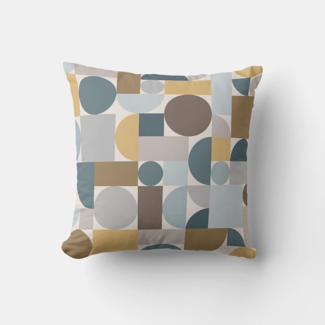 Modernes geometrisches blaues Gold Mitte des Jahrh Kissen (Vorderseite)