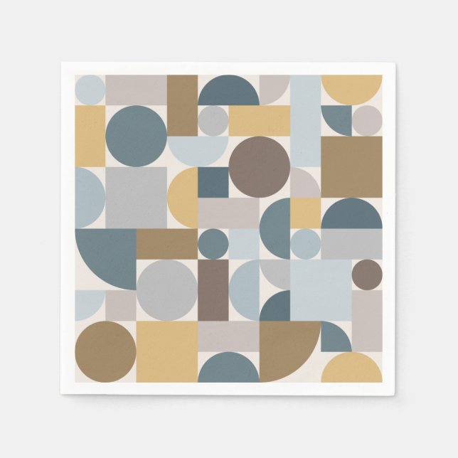 Modernes geometrisches blaues Gold Mitte des Jahrh Serviette (Vorderseite)