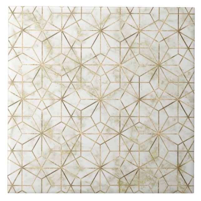 Modernes geometrisches Blume-Bild aus Gold und Mar Fliese (Vorderseite)