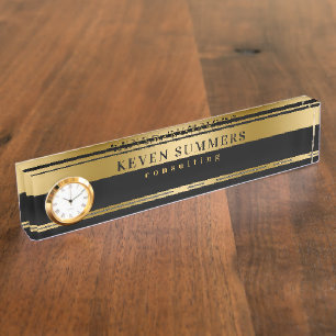 Modernes geometrisches Design aus Gold und Schwarz Namensplakette