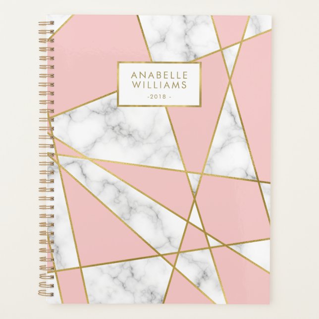 Modernes geometrisches Design aus rosa Marmor und  Planer (Vorderseite)