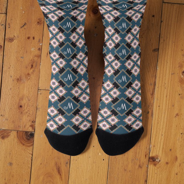 Modernes geometrisches, florales Monogramm Nahtlos Socken (Von Creator hochgeladen)