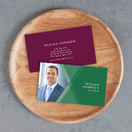 Modernes geometrisches Foto mit grün und Lila Laye Visitenkarte