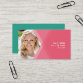 Modernes geometrisches Foto mit rosa und Aquamarin Visitenkarte