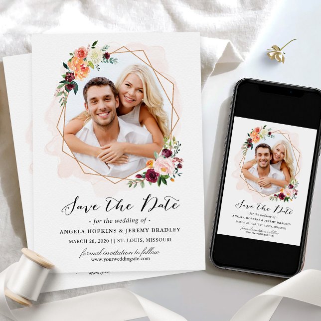 Modernes geometrisches Foto Save The Date (Von Creator hochgeladen)