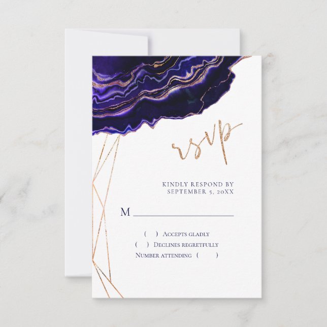 Modernes geometrisches Geode Lila Rose Gold Agate RSVP Karte (Vorderseite)