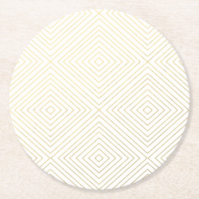 Modernes geometrisches Gold quadriert Muster auf Runder Pappuntersetzer (Vorderseite)