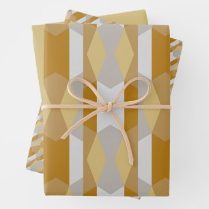 Modernes geometrisches Gold und Silvery Gray Geschenkpapier Set