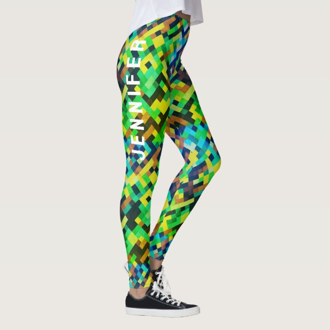 Modernes geometrisches Green Pixel Art Gaming Must Leggings (Rechts)