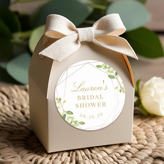 Modernes geometrisches Greenery Brautparty Gefalle Runder Aufkleber (Von Creator hochgeladen)