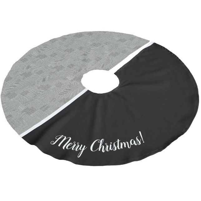 Modernes geometrisches Hahnentrittmuster Muster Sc Polyester Weihnachtsbaumdecke (Schrägansicht)