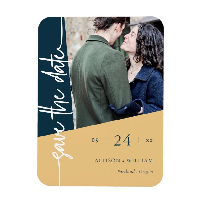 Modernes geometrisches HochzeitsFoto Save the Date Magnet (Vertikal)