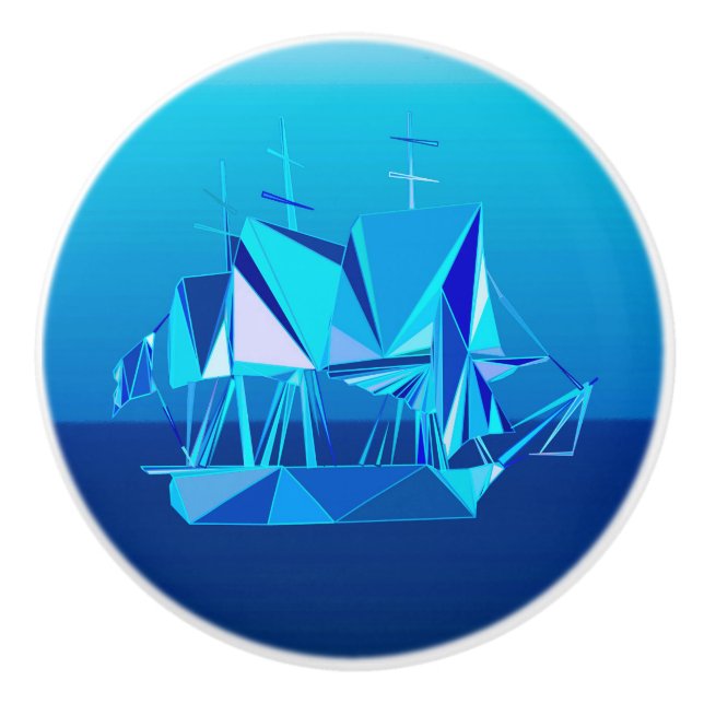Modernes geometrisches Klappschiff, Cobalt Blue Keramikknauf (Vorderseite)