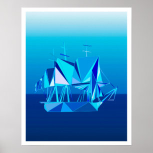 Modernes geometrisches Klappschiff, Cobalt Blue Poster