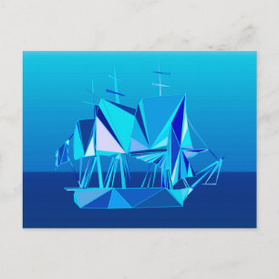 Modernes geometrisches Klappschiff, Cobalt Blue Postkarte