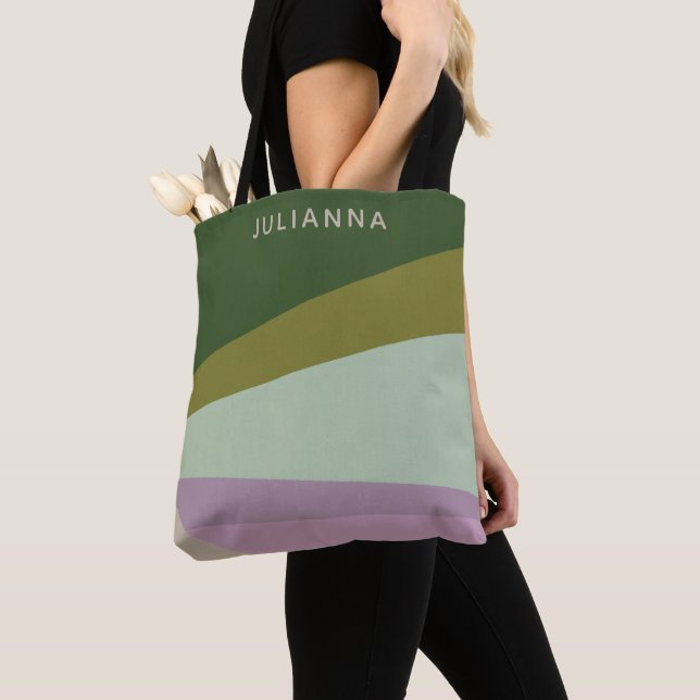 Modernes geometrisches Lila Grün Personalisiert Tasche (Von Nahem)