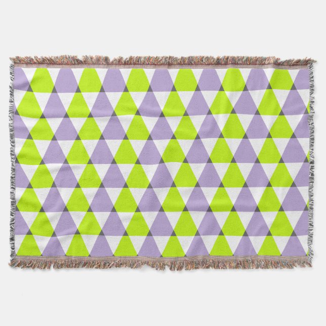 Modernes geometrisches lila grünes Dreieck-Muster Decke (Vorderseite)