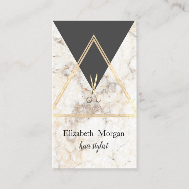 Modernes geometrisches Marmor Gold,Scheren Visitenkarte (Vorderseite)