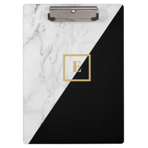 Modernes geometrisches Marmor/Schwarzes Monogramm Klemmbrett