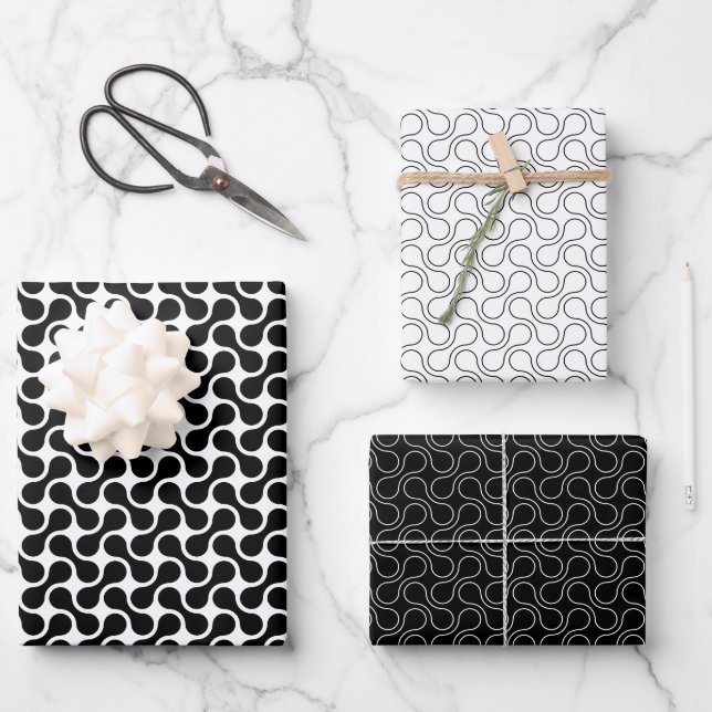 Modernes geometrisches Metaballmuster aus Schwarz  Geschenkpapier Set (Vorderseite)