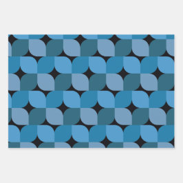 Modernes geometrisches Mittelalter in Blau und Tür Geschenkpapier Set