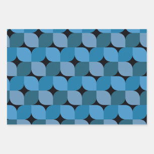 Modernes geometrisches Mittelalter in Blau und Tür Geschenkpapier Set