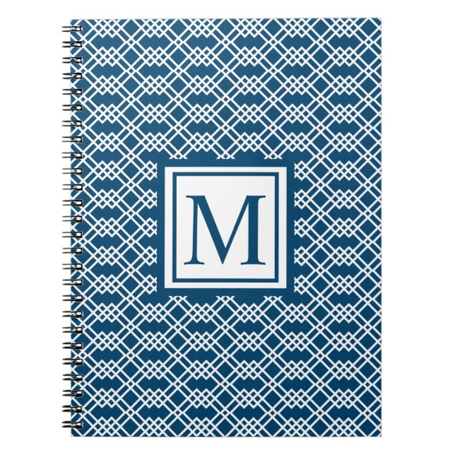 Modernes geometrisches Monogramm Atlantisches Blau Notizblock (Vorderseite)