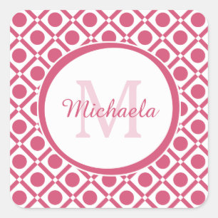 Modernes geometrisches Monogramm mit rosa und weiß Quadratischer Aufkleber
