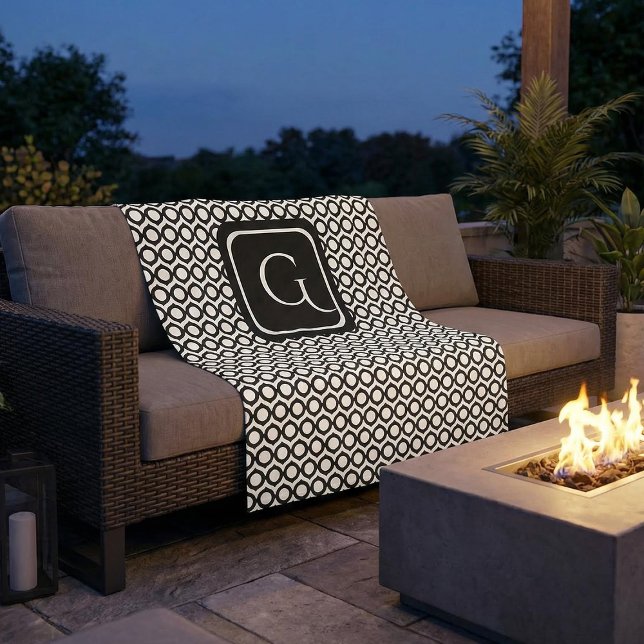 Modernes geometrisches Monogramm Schwarz Weiß Fleecedecke (Von Creator hochgeladen)