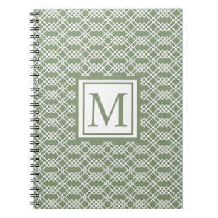 Modernes geometrisches Monogramm-Zahnrädchen Grünj Notizblock