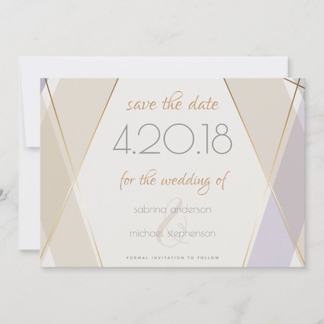 Modernes geometrisches Mushroom-Violet Save The Date (Vorderseite)
