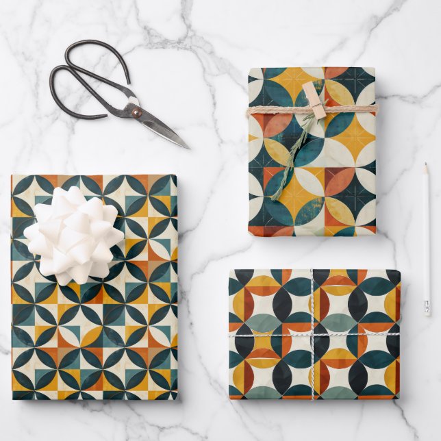 Modernes geometrisches Muster aus der Mitte des Re Geschenkpapier Set (Vorderseite)