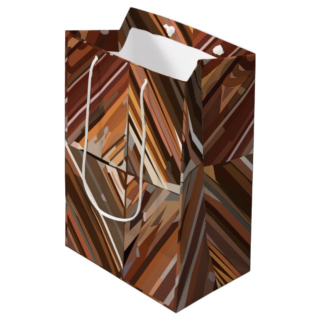 Modernes geometrisches Muster aus Diamantholz Mittlere Geschenktüte (Vorderseite Schrägansicht)