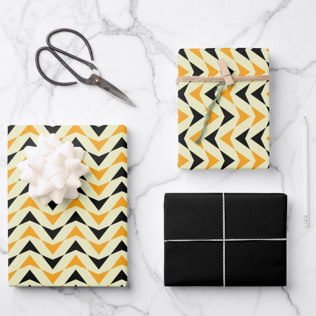 Modernes geometrisches Muster aus Schwarz und Gelb Geschenkpapier Set (Vorderseite)
