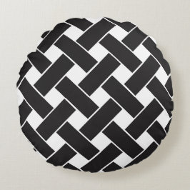 Modernes, geometrisches Muster aus Schwarz und Wei Rundes Kissen
