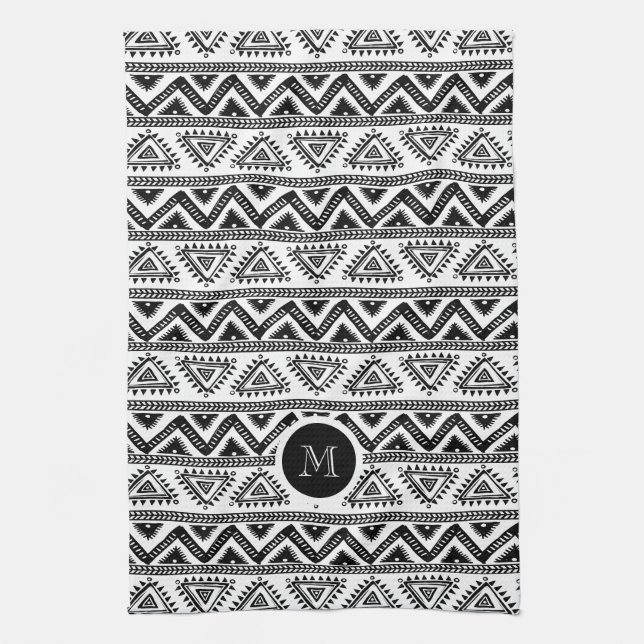 Modernes geometrisches Muster aus Schwarz und Weiß Küchentuch (Vertikal)