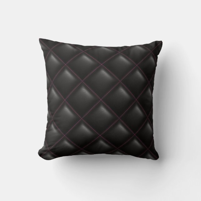 Modernes geometrisches Muster aus schwarzem Leder Kissen (Vorderseite)