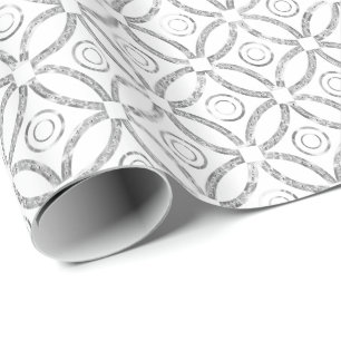 Modernes geometrisches Muster aus Silber und Weiß Geschenkpapier