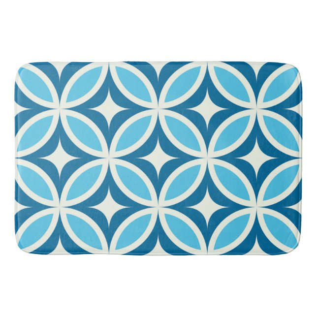 Modernes geometrisches Muster Blau Mitte des Jahrh Badematte (Vorderseite)