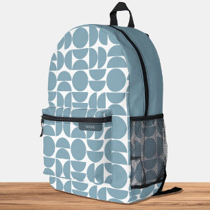 Modernes geometrisches Muster Blau Mitte des Jahrh Bedruckter Rucksack