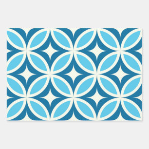 Modernes geometrisches Muster Blau Mitte des Jahrh Geschenkpapier Set